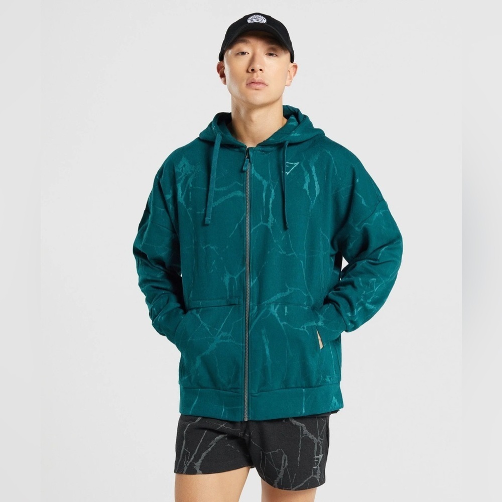 Gymshark Power Zip Up Hoodie in Teal Print